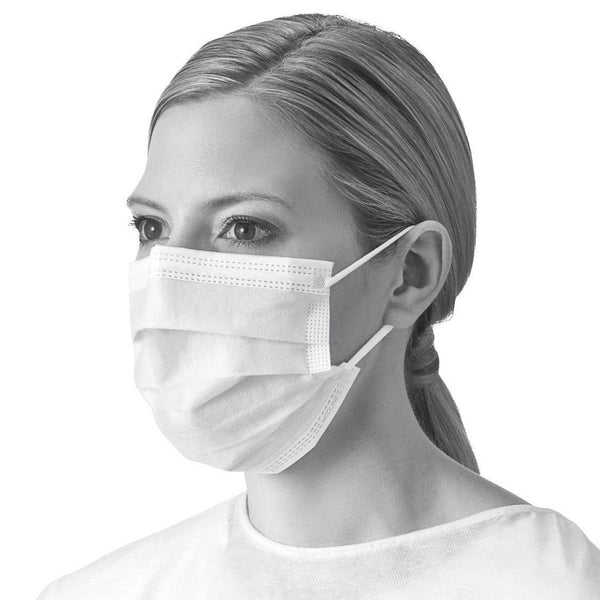 Level 1 Face Masks | Procedure 3-Ply with Earloop (White) | Medline (50/box or 300/case)
