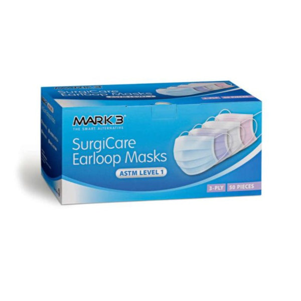 Level 1 Face Masks | SurgiCare 3-Ply | Mark3 (4 x 50/box)