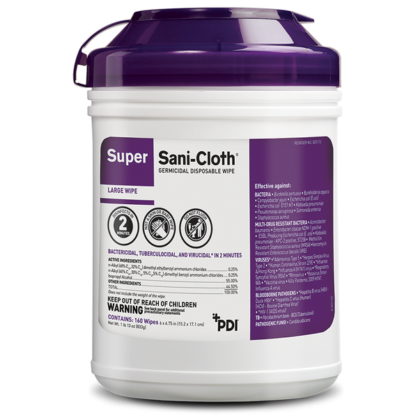 Disinfectant Wipes | Sani-Cloth Super Germicidal Disposable Wipes (6"x 7" )| PDI (160/container)